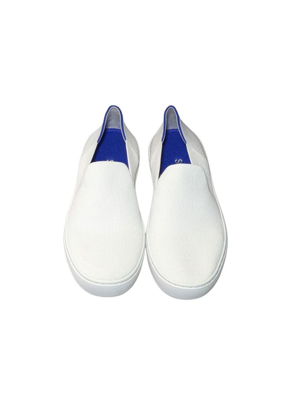 Rothy's The Original Slip On Sneaker Bright White Royal Blue Women's 6.5 NWOT